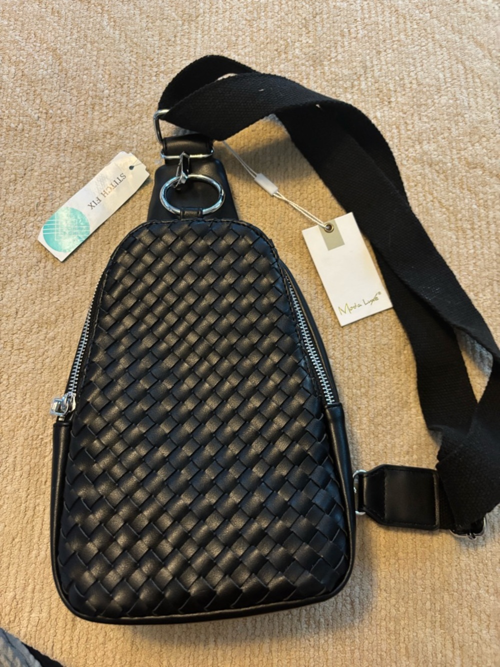 Moda Luxe Black Woven Crossbody Sling Bag
